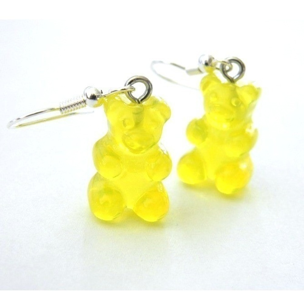 New Gummy Bear Earrings Yellow Translucent Resin Dangle Kidcore Boutique‎